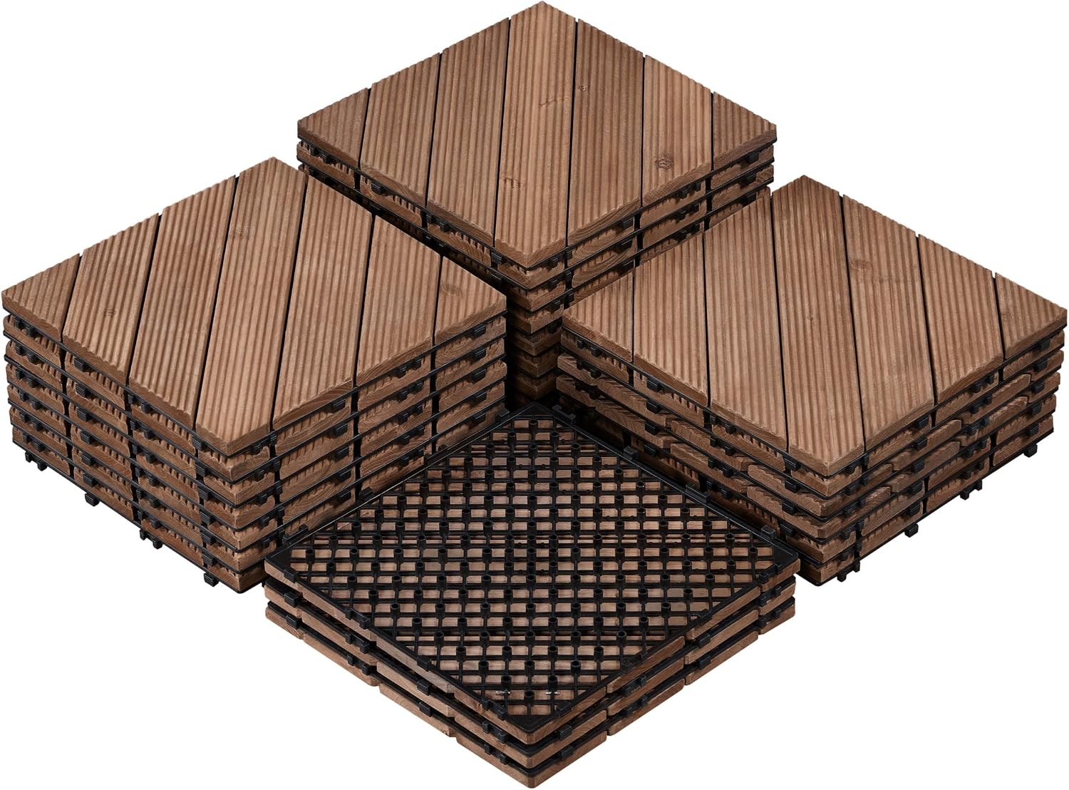 Topeakmart 27PCS Interlocking Deck Tiles 12x12 Patio Flooring, Brown