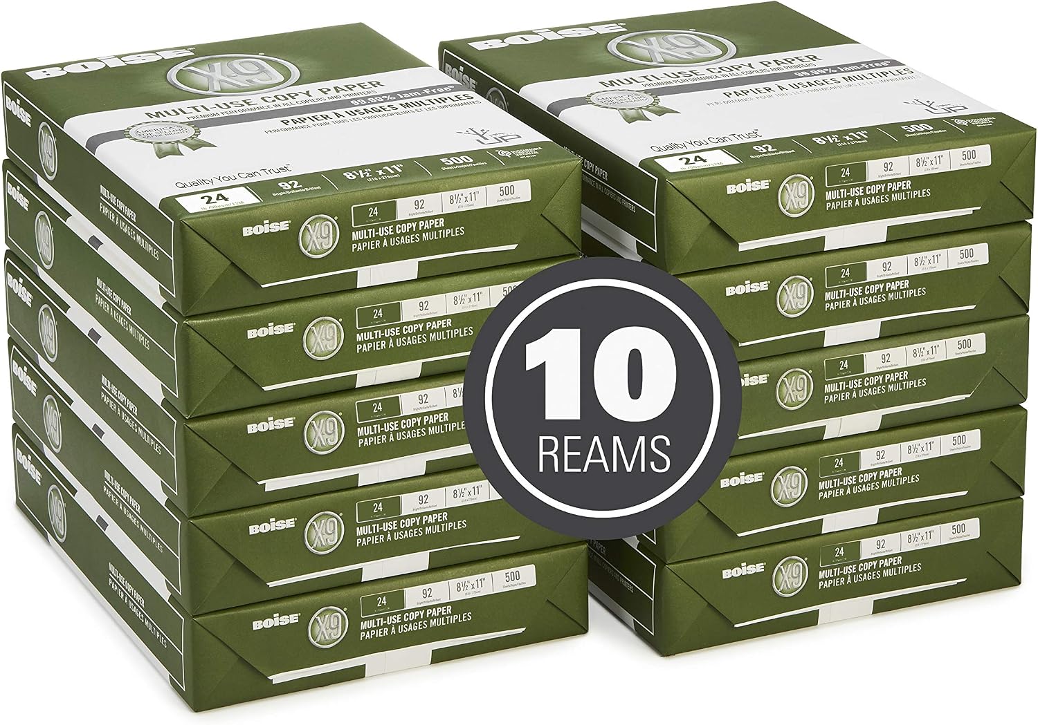 Boise X-9 Multi-Use Printer & Copy Paper, 5 Reams, White, Ledger (11in x 17in), 2500 Sheets Per Case, 20 Lb, 92 Brightness