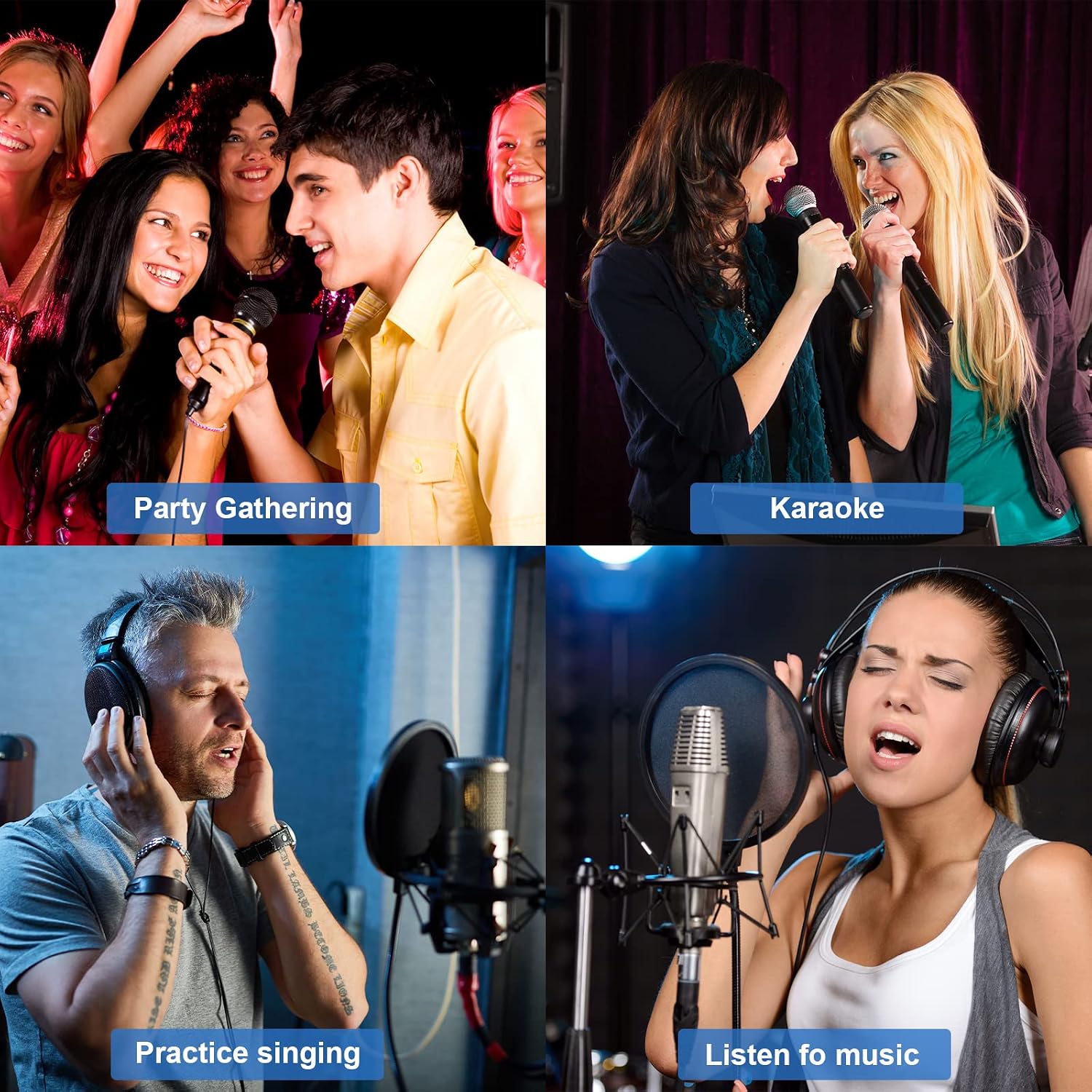 Rybozen Wireless Microphone Karaoke Mixer System, Dual Handheld Wireless Microphone for Karaoke, Smart TV, PC, Speaker, Amplifier, Church