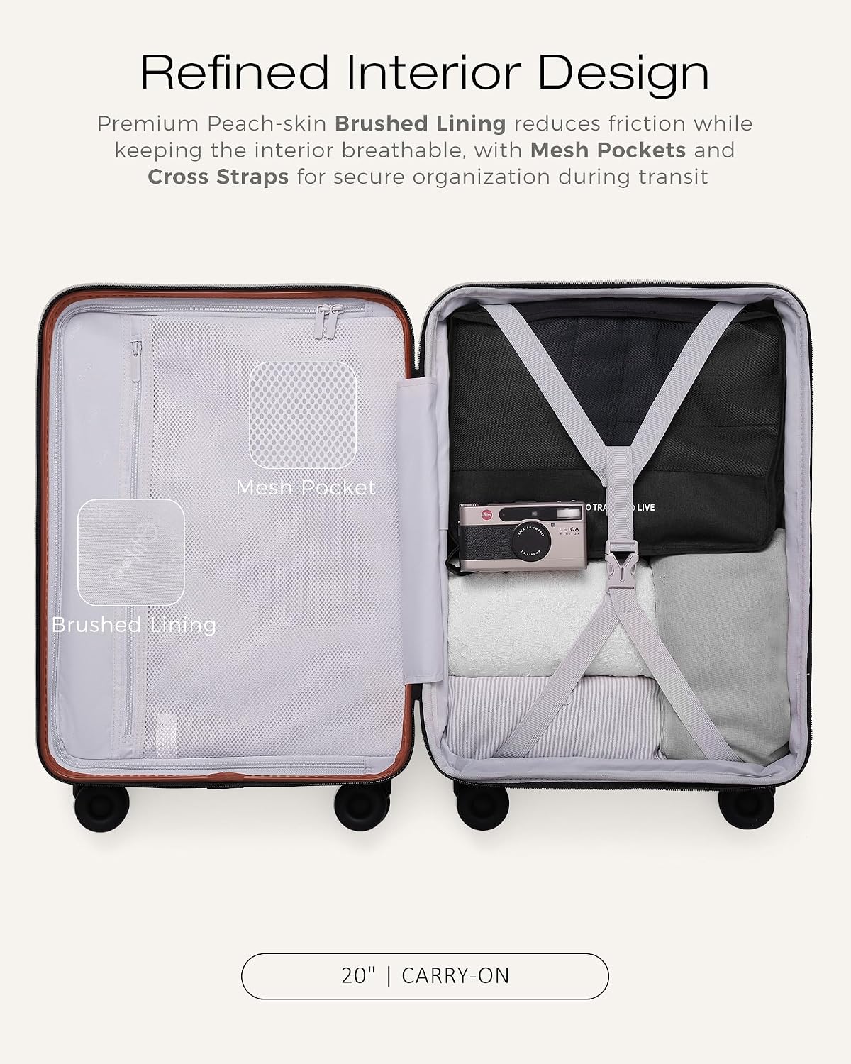 Coolife Luggage Carry-On, Lightweight PC Hardside Suitcase, 20-Inch, Black | Expandable Carry-On, Dual Spinner Wheels, TSA-Approved Lock, Upgraded PC Hardshell, Durable Travel Suitcase