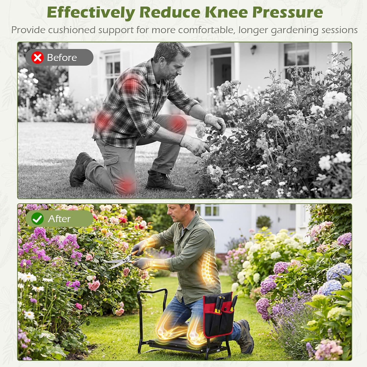 Goplus Garden Kneeler and Seat, Foldable Garden Bench for Kneeling & Sitting, Widened 8" EVA Soft Foam Pad