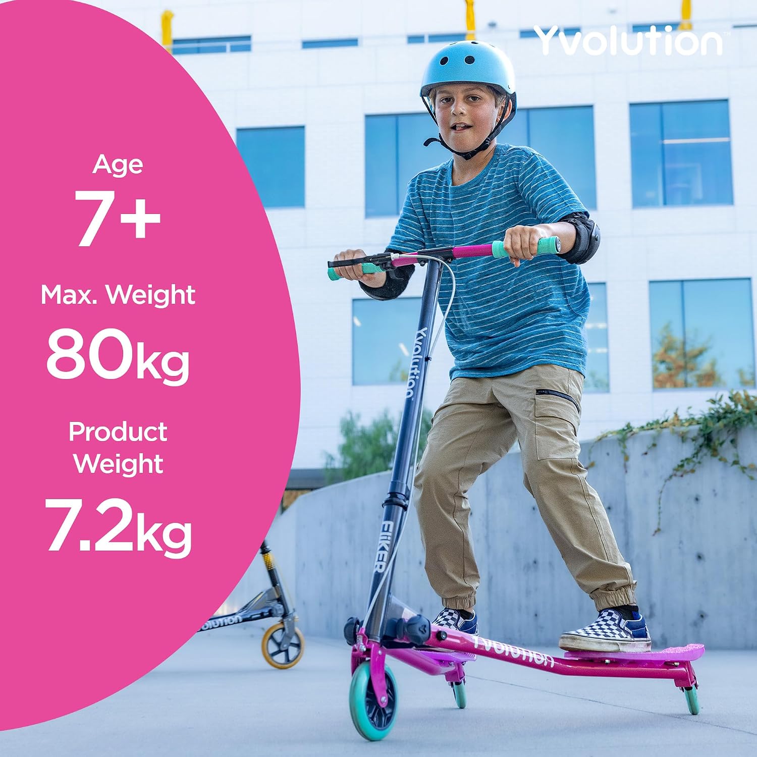 Yvolution Fliker A3 Drift Scooter, 3 Wheels Kids Wiggle Scooter, Foldable, Handbrake, Caster Wheels, for Boys and Girls Aged 7+ Years Old
