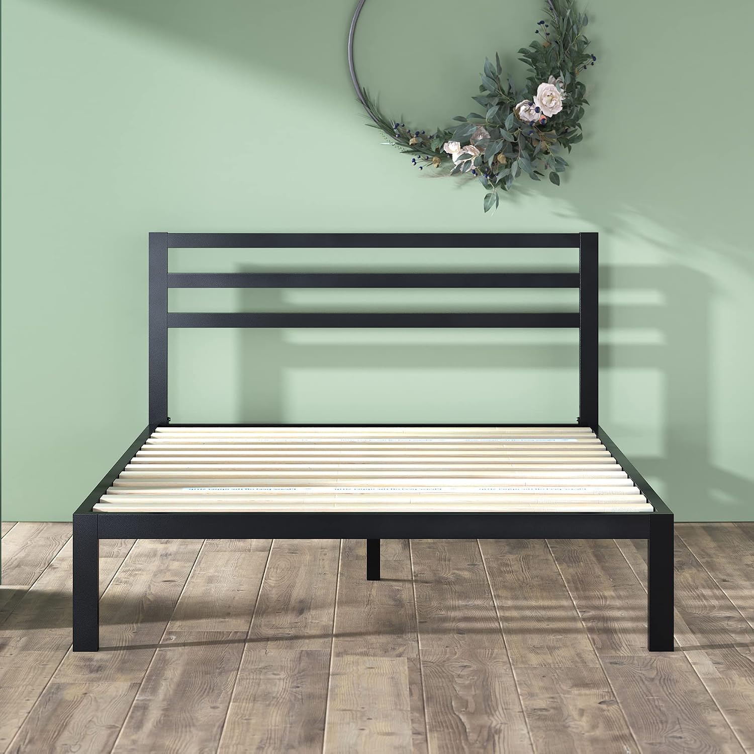 ZINUS Mia Metal Platform Bed Frame with Headboard, Wood Slat Support, No Box Spring Needed, Easy Assembly, Queen