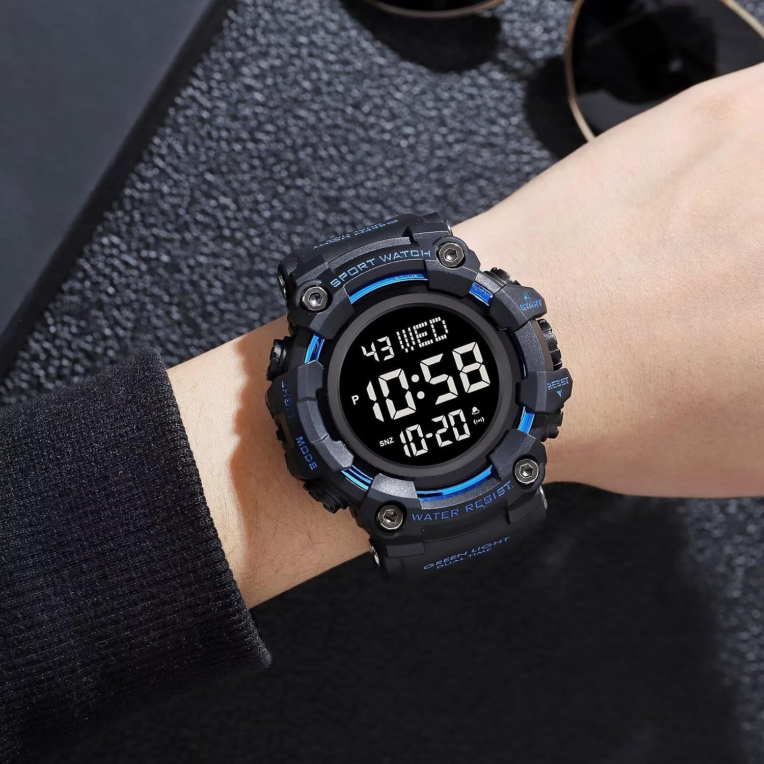 Gosasa Men Sport Watch Countdown Stopwatch Watch Mens Wrist Watch Waterproof LED Electronic Digital Male Watch 12/24 Hour Multifunctional Watch