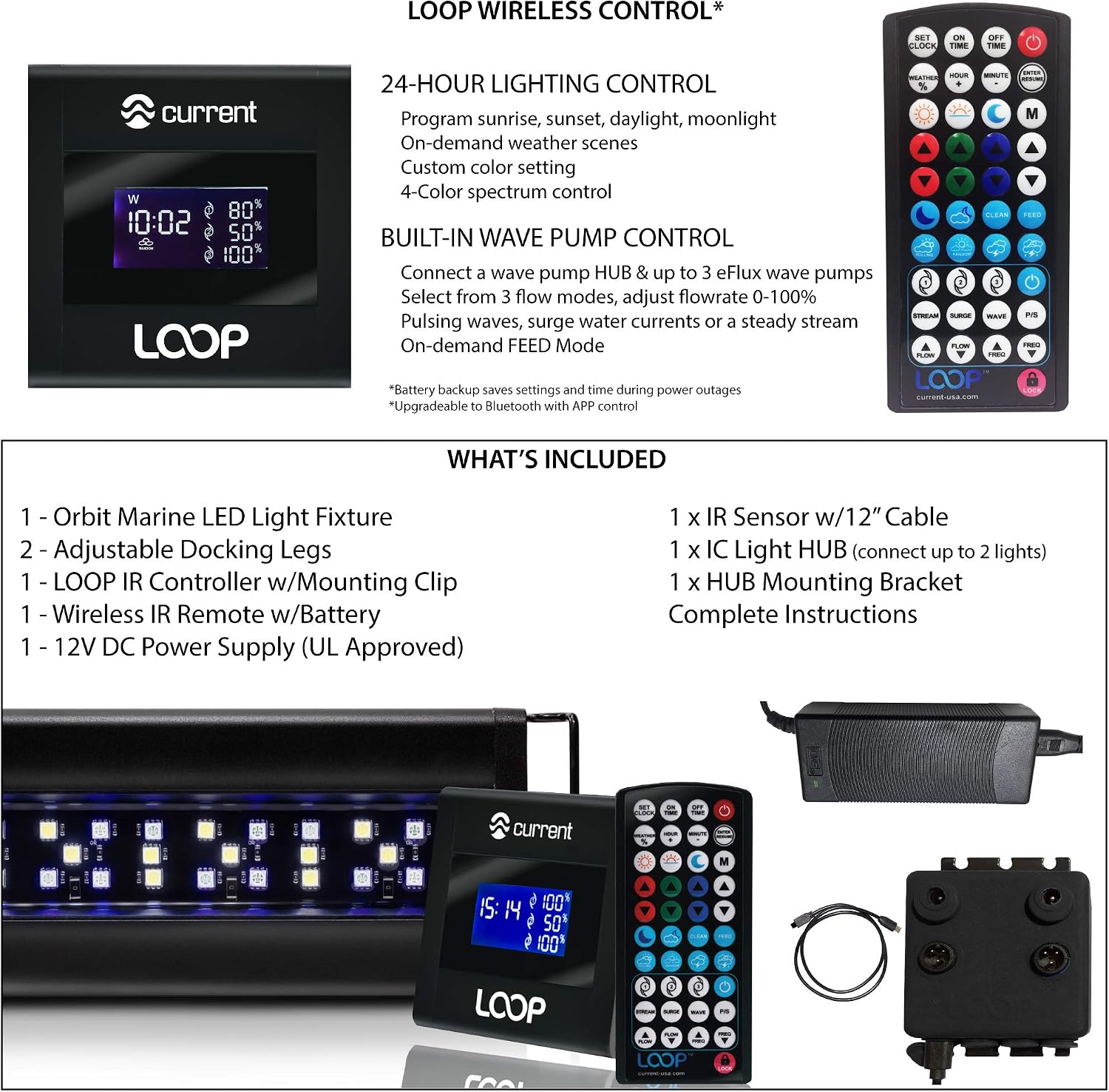 Current USA 24-36" Inch Orbit Marine LED Saltwater Reef Marine Aquarium Light | 24 Hour IR Lighting & eFlux Wave Pump Control | Adjustable Color Spectrum for Fish Tank (4101)
