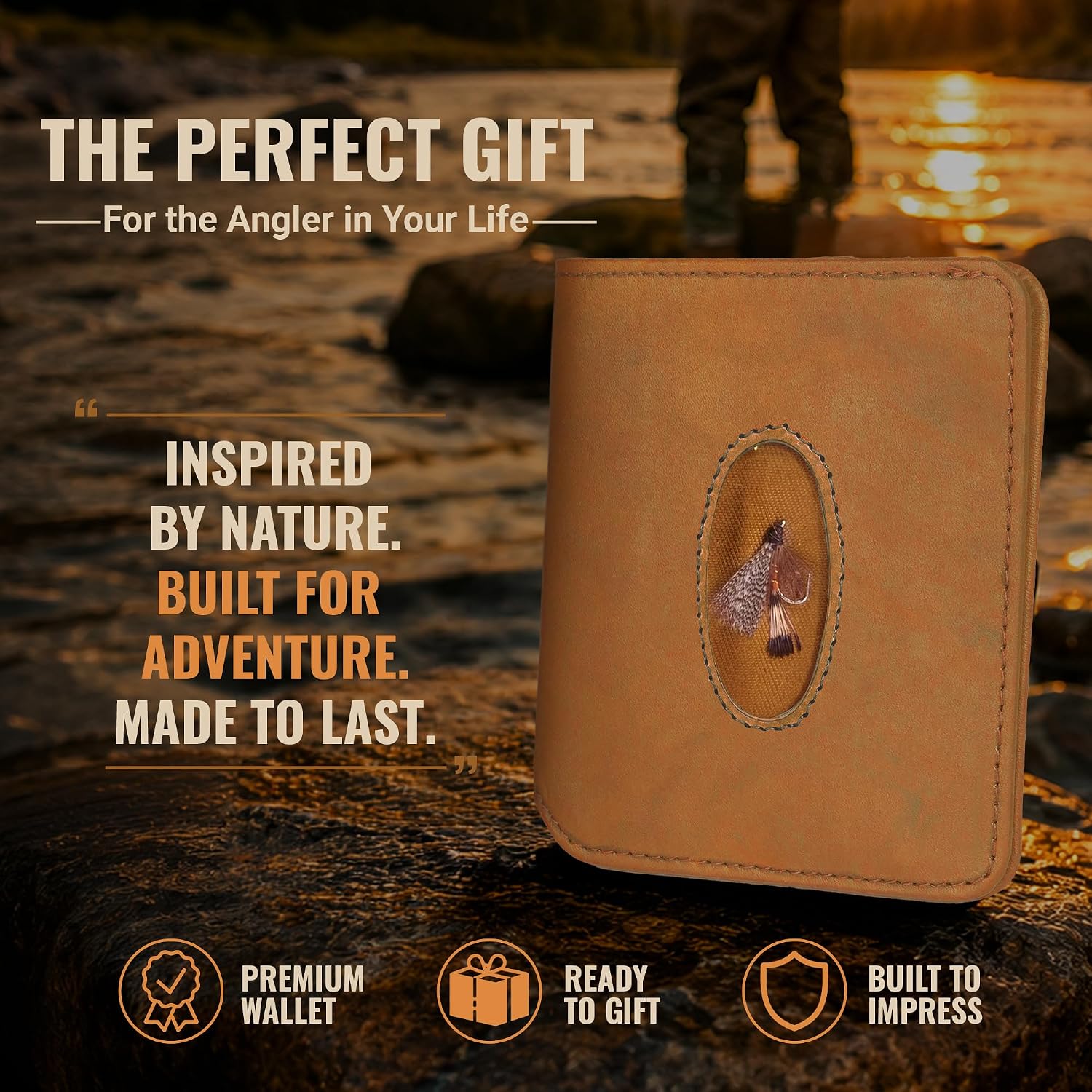 Genuine Bison Leather Wallet for Men, RFID Slim, Brown | Genuine bison leather wallet for men with RFID blocking and curved front pocket fit. Rugged slim everyday carry, brown.