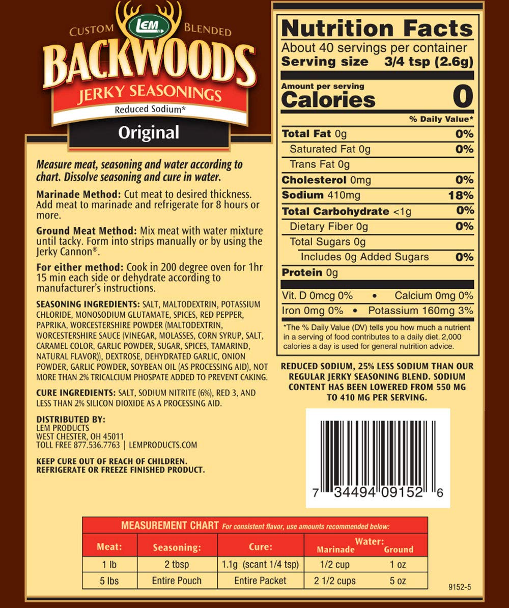 LEM Products Backwoods Reduced Sodium Original Jerky Seasoning, 3.6 oz