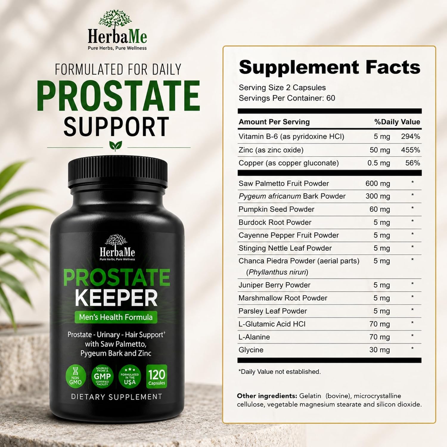 Prostate Health Supplement for Men & Urinary Support, 120 Capsules | Saw Palmetto, Pygeum Bark & Zinc for Healthy Urinary Flow, Bladder Comfort