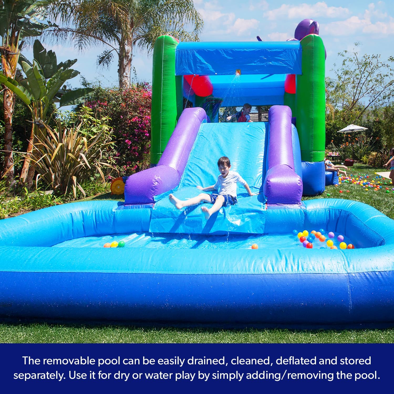JumpOrange 25x13ft Octopus Commercial 15oz PVC Bouncer Slide Combo with Pool