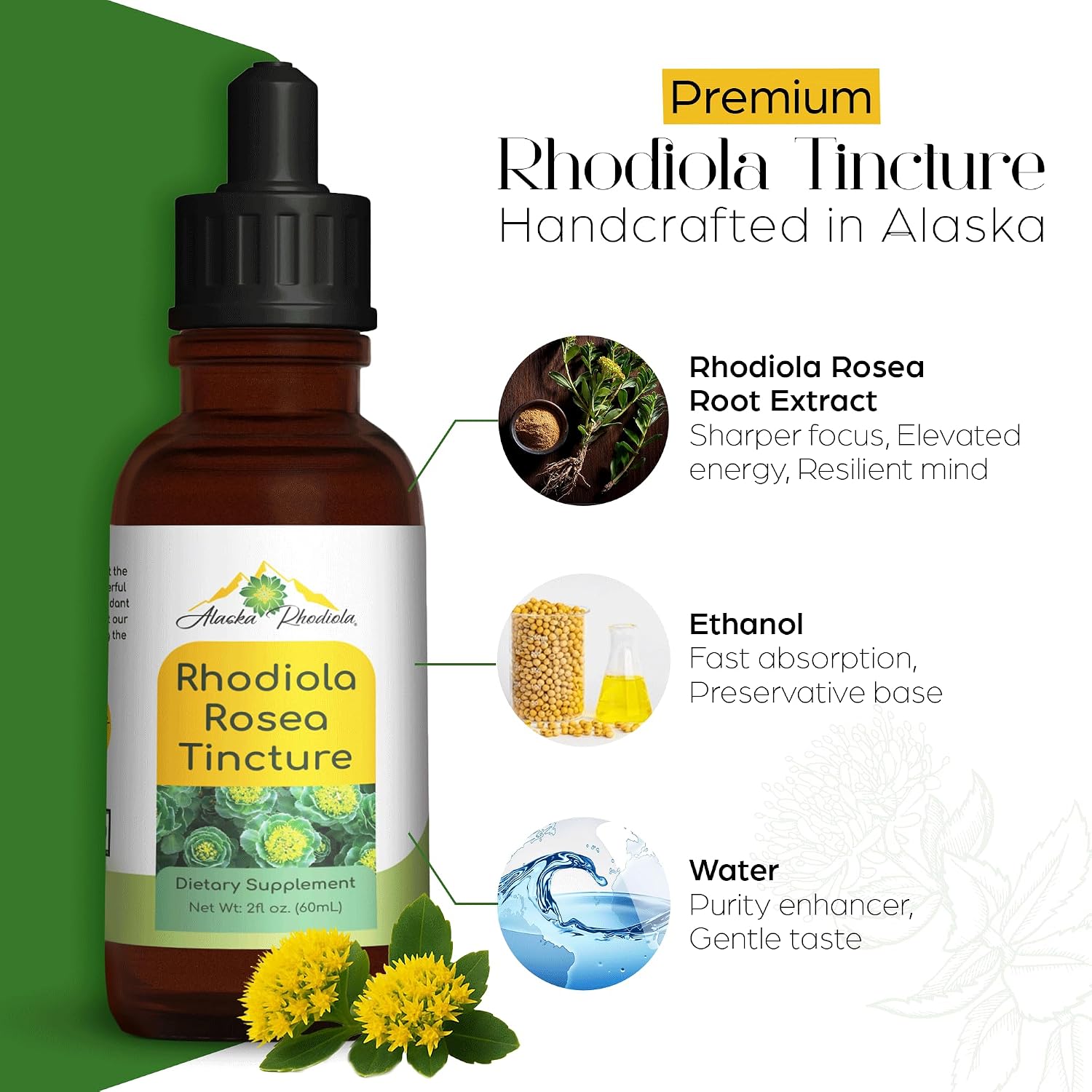 Alaskan Rhodiola Rosea Tincture – Natural Stress Support Rhodiola Supplement, Adaptogen for Energy & Mental Clarity
