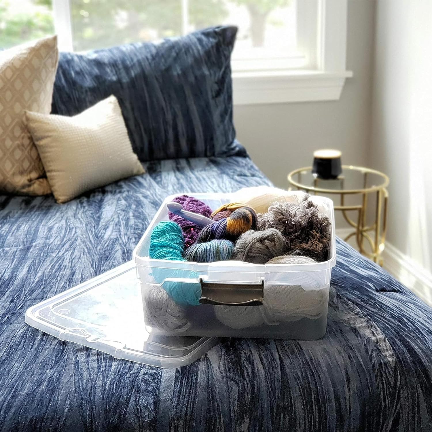 HOMZ Clear Plastic Storage Bins with Latching Lid, 15.5 Qt, Blue, 4 Pack | Stackable Container Set for Home, Office Shelves, Kitchen, Garage, and Bathroom Organization
