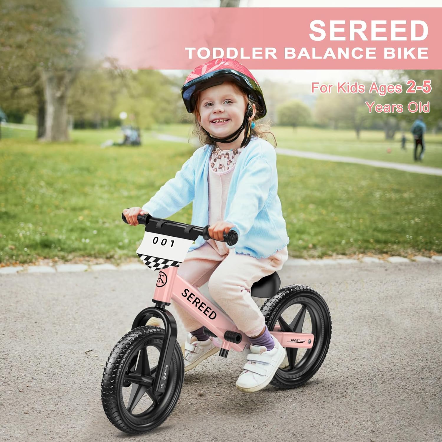 SEREED Toddler Balance Bike 2 Year Old, Gift for 2-3 Boys Girls, Adjustable | No Pedal Kids Toy Bike for 2-5 Years Old, Customize Plate with 3pcs Stickers (White)