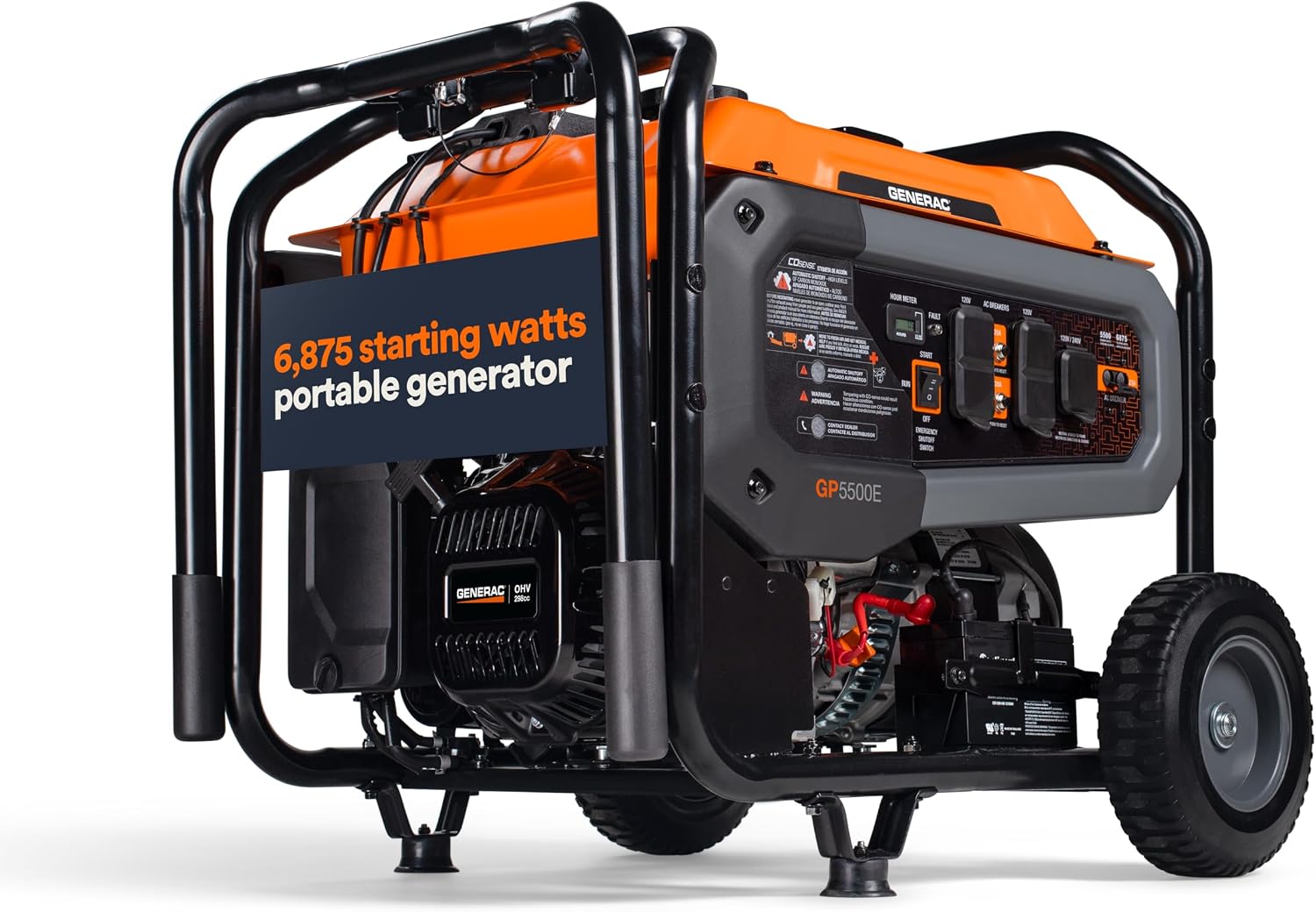 Generac 12,500 Starting Watt Tri-Fuel Portable Generator, Electric Start | Gas, Propane, Or Natural Gas Fuel Options, COsense CO Detection, 9.5 Hour Runtime, Emergency Home Backup, 49 State Compliant