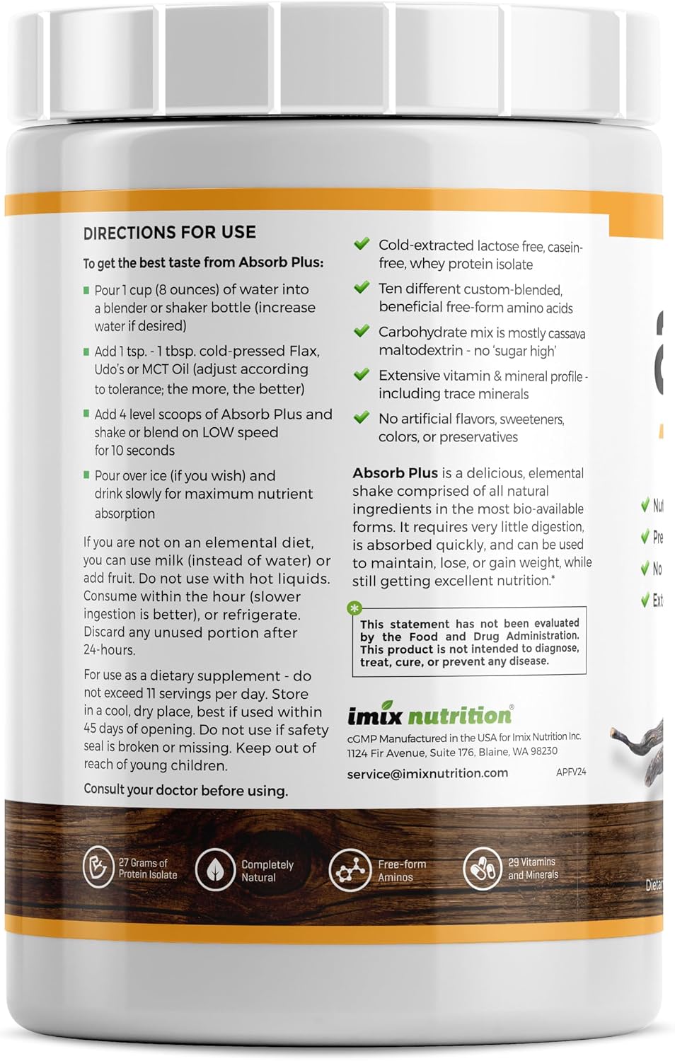 Isolate Protein - Diet Supplement for Improved Gut Health, Extra Nutritional Support, Non-GMO, Gluten-Free, Lactose-Free, Casein-Free (2.2 Lbs, Simply Vanilla)
