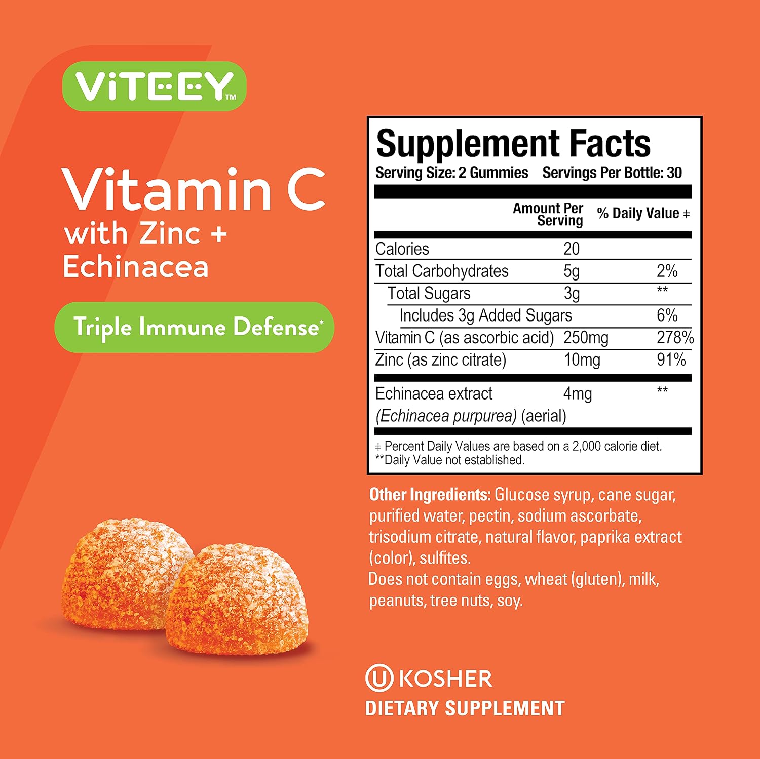 Viteey Vitamin C Gummies for Adults & Teens with Zinc & Echinacea-120 Count