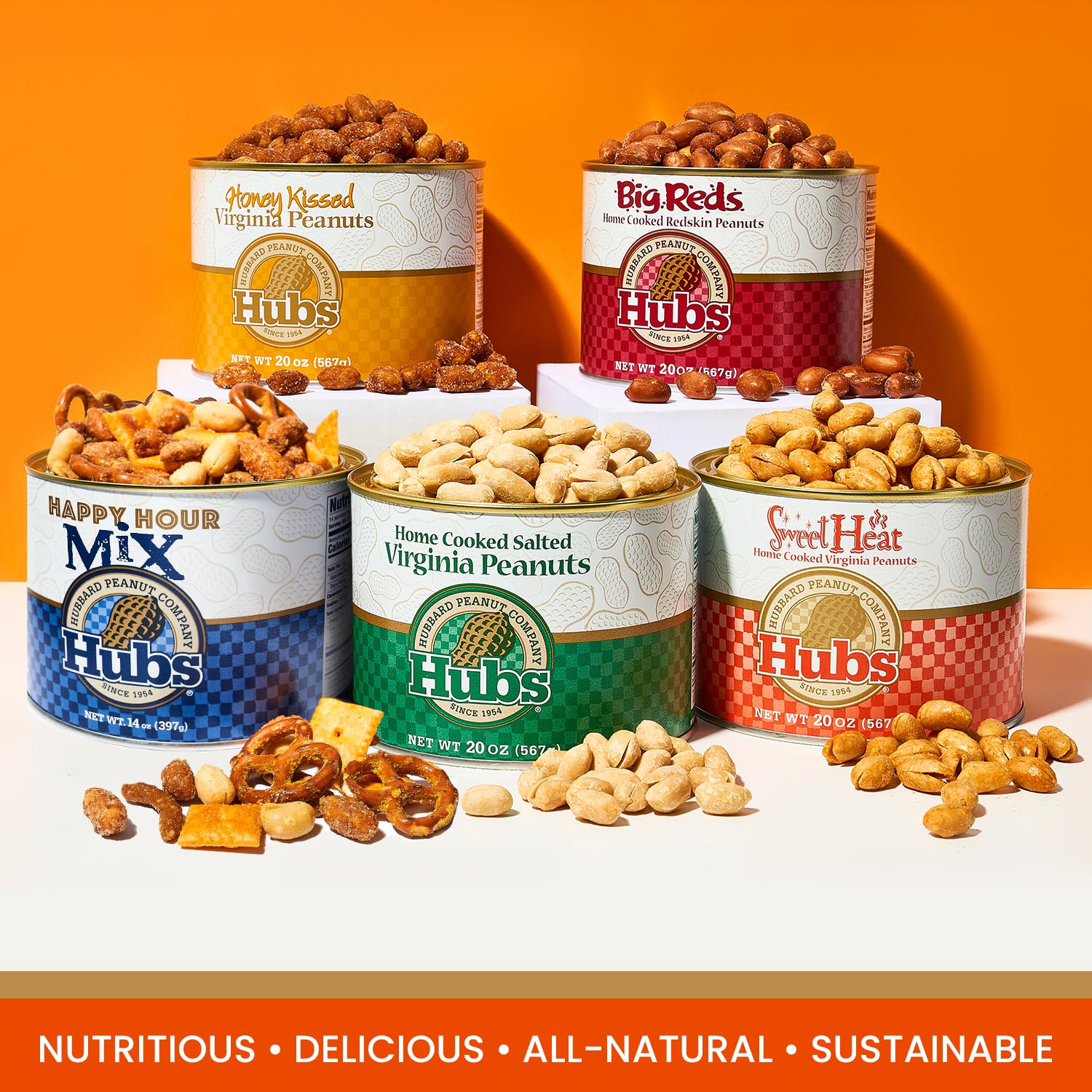 Hubs Peanuts Premium Salted Virginia Nuts, Non-GMO, Gluten Free Healthy Snacks - Irresistible Crunch & Flavored Peanuts - Made from Premium Ingredients - Vacuum-Sealed Tin - 2 Packs of 40 oz Cans