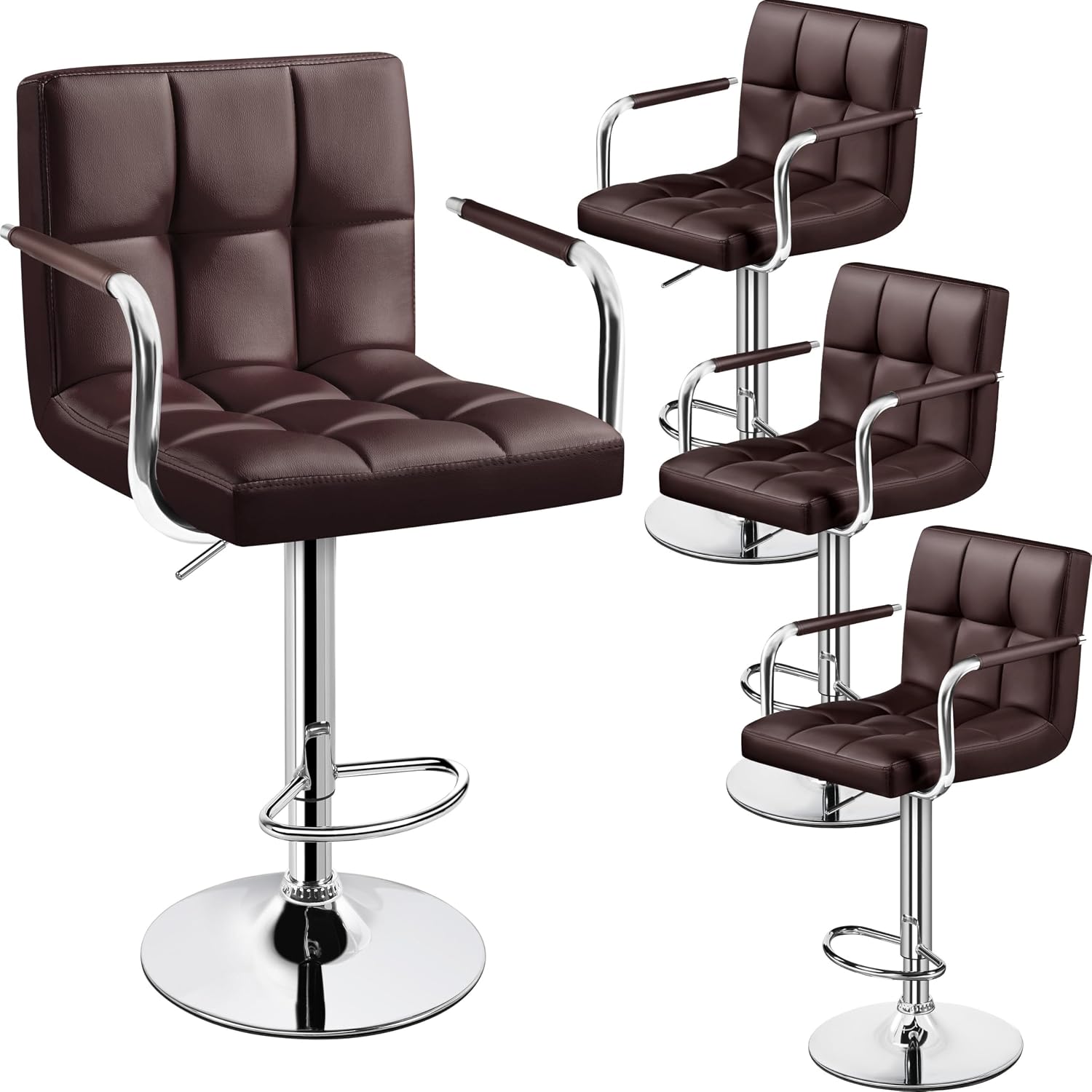 Yaheetech Bar Stools Set of 2, Swivel with Backs, Adjustable Height, White | 360° Swivel Barstools Feature Padded PU Leather Seats, Supportive Backs, 300 lb Capacity for Kitchen Islands
