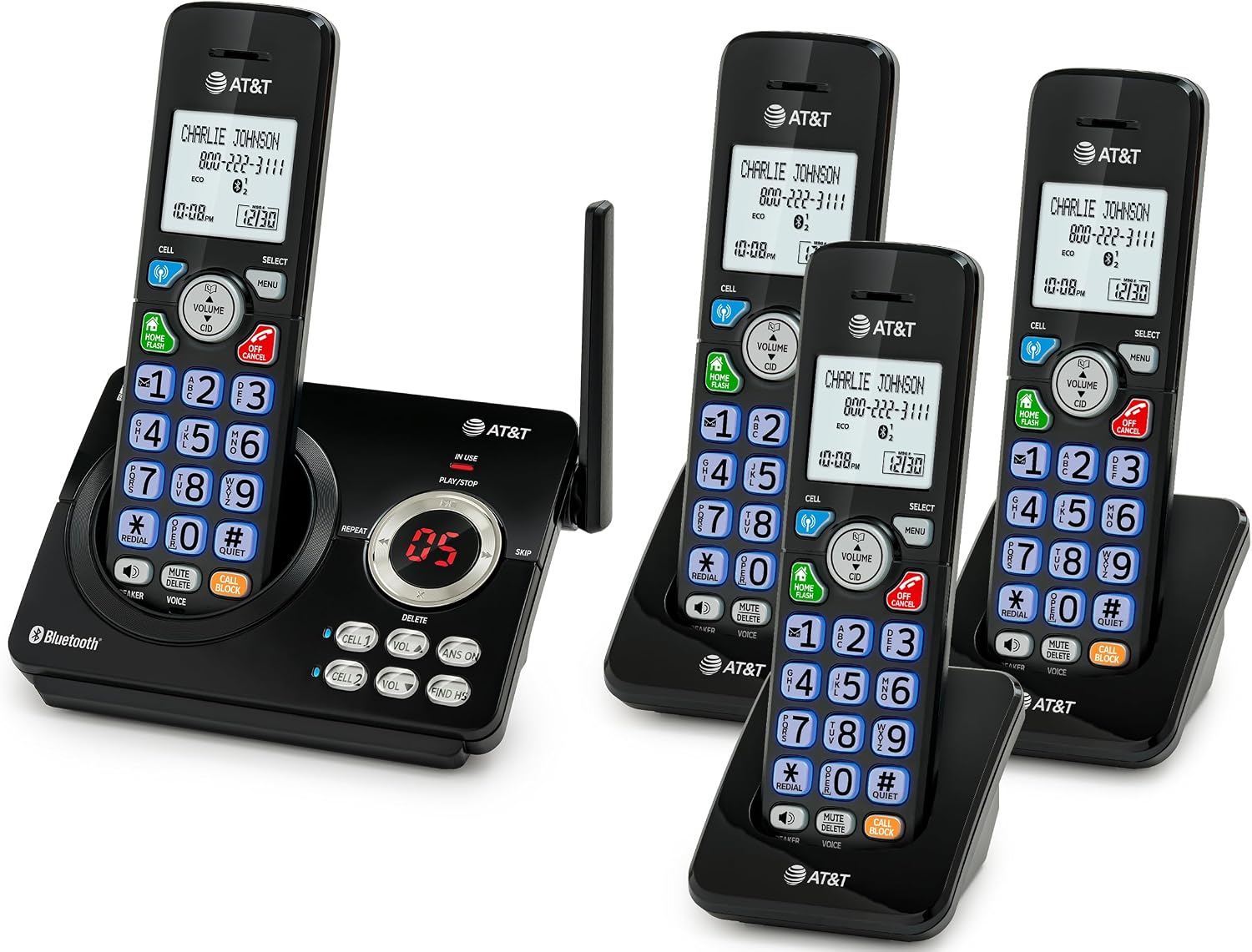 AT&T DL72219 DECT 6.0 2-Handset Cordless Phone for Home with Connect to Cell, Call Blocking, 1.8" Backlit Screen, Big Buttons, intercom