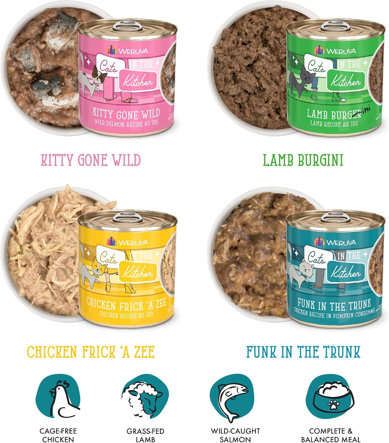 Weruva Cats in the Kitchen, Kitchen Cuties Variety Pack, Wet Cat Food, 3.2oz Can (Pack of 12)