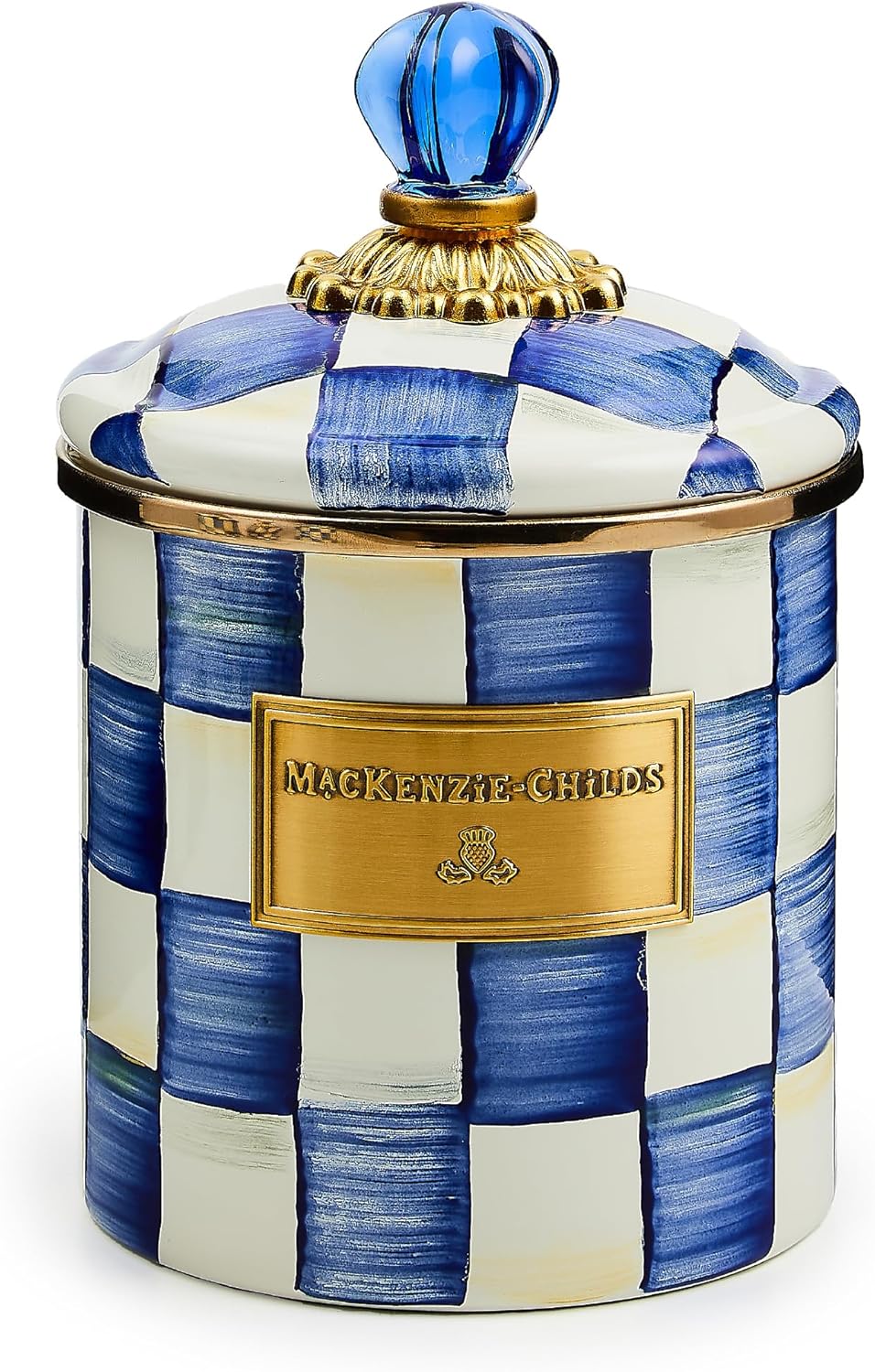 MACKENZIE-CHILDS Enamel Canister, Small, Black-and-White Courtly Check