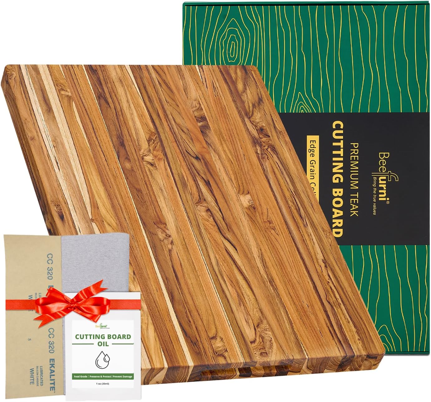 BEEFURNI Teak Wood Cutting Board with Hand Grip (20x15x1.25", M)