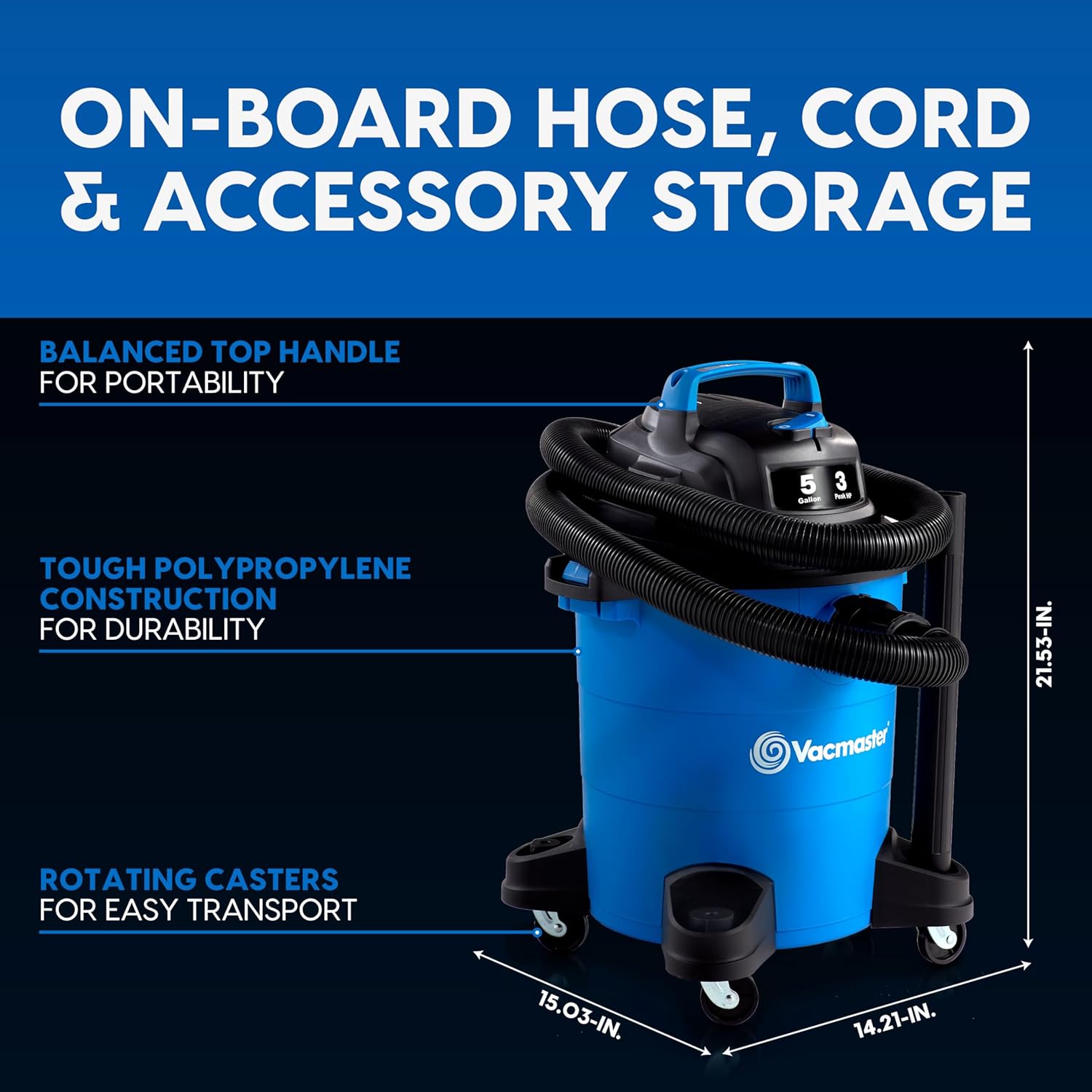 Vacmaster VOC809PF 8-Gal 4 Peak HP Utility Wet/Dry Vacuum Blue