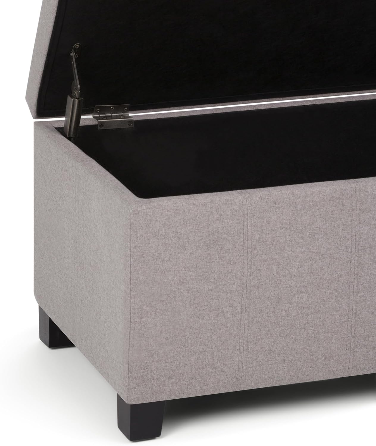 SIMPLIHOME Dover 36" Wide Vegan Leather Storage Ottoman in Midnight Black | Distressed umber brown, contemporary ottoman with lift-top and safety hinges; rectangle storage bench for living room.