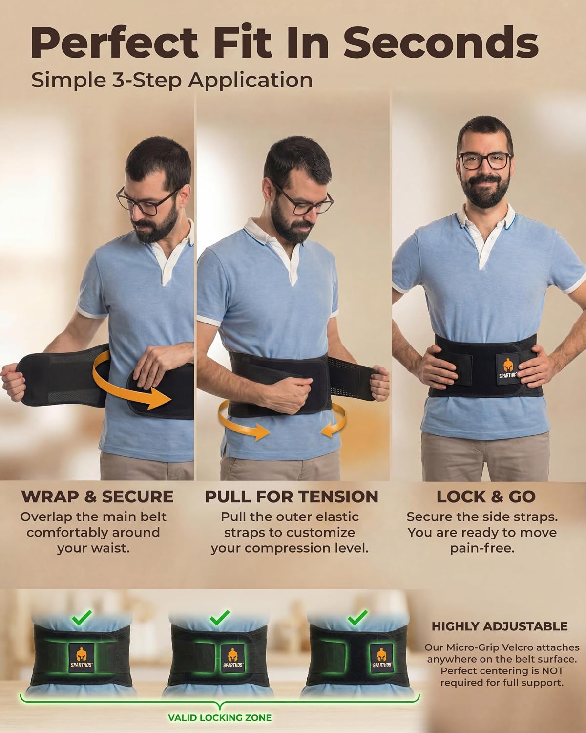 Sparthos Back Brace for Women & Men, Sciatica, Lower Back Pain - Black-L | Herniated Disc & Scoliosis Pain Relief, Adjustable Back Support Belt, Lumbar Pad, Breathable Mesh for Work & Heavy Lifting