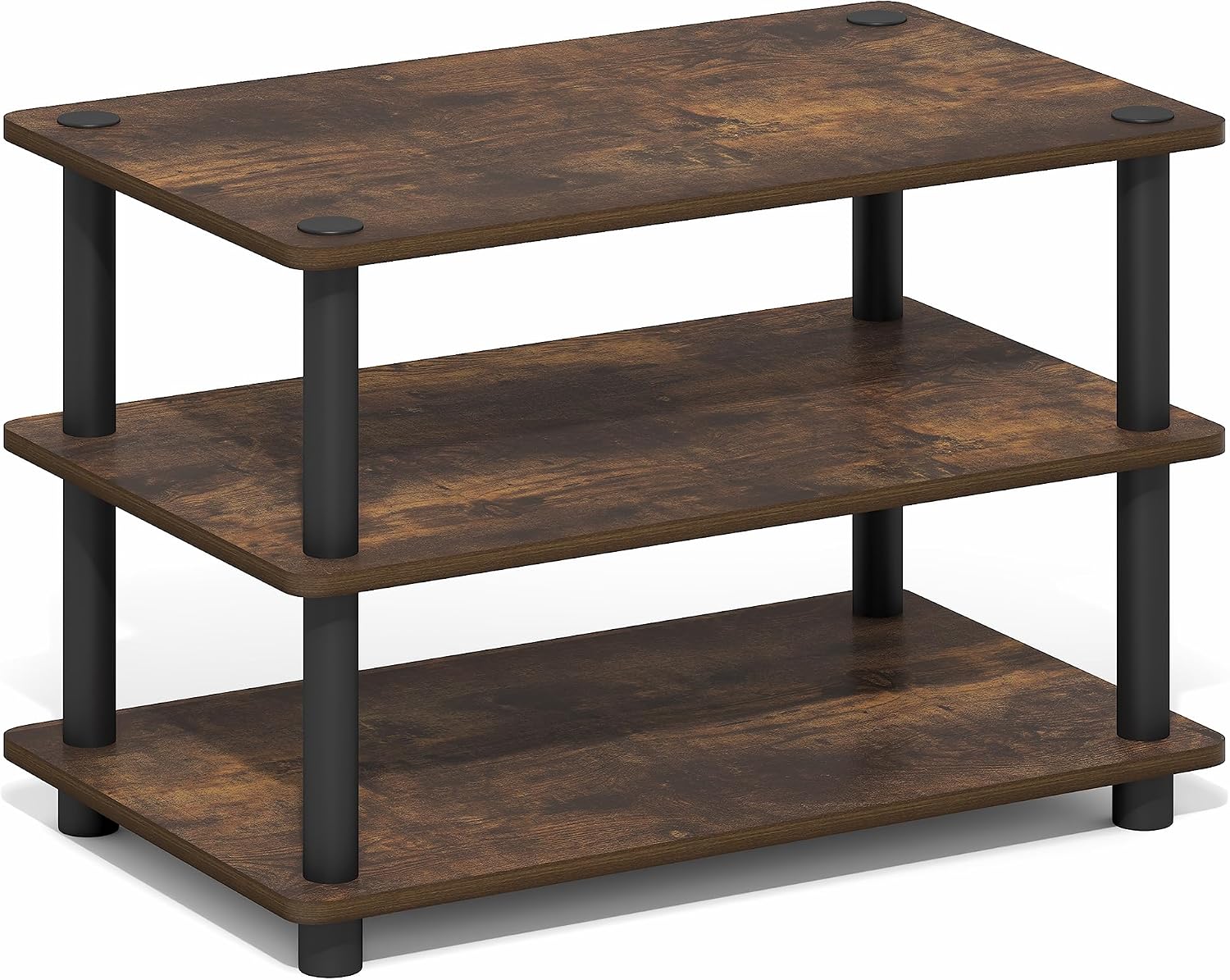 Furinno Turn-N-Tube TV Riser Stand, 2-Tier Small Elevated No Tools TV Stand, TV Console for TV up to 32 inch, 15.8 x 23.8 x 11, for Living Room, Bedroom, French Oak/Black