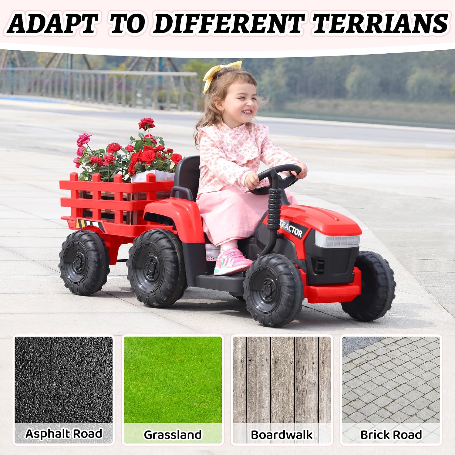 TOBBI Kids Electric Ride On Toy Tractor, Toddlers 12V Battery-Powered Car to Drive