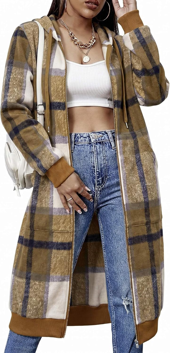 ELESOL Women Casual Zip up Fleece Hoodies Tunic Sweatshirt Long Jacket
