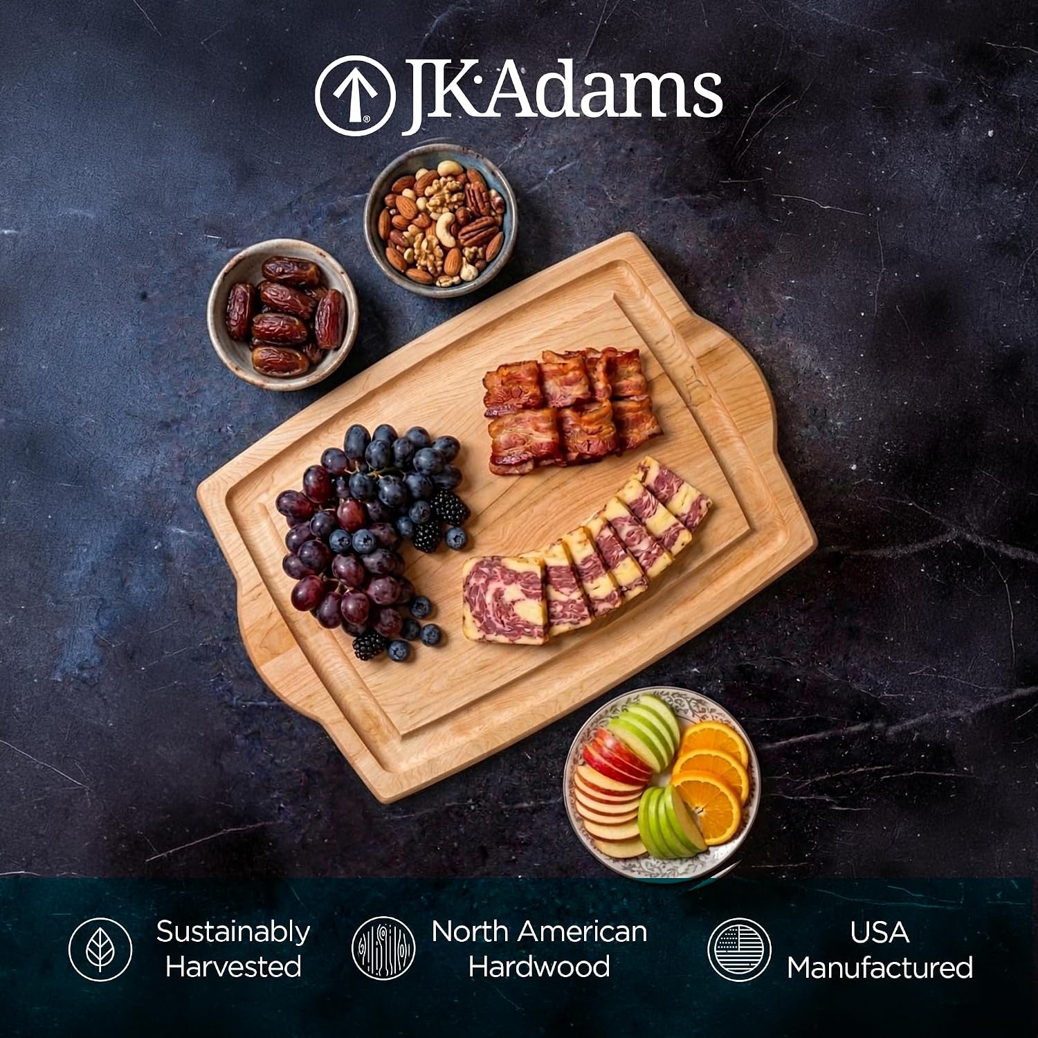 J.K. Adams Farmhouse Carving Board w/ Juice Groove, 14" x 20" | Maple Wood Kitchen Cutting Board for Food Prep and Chopping
