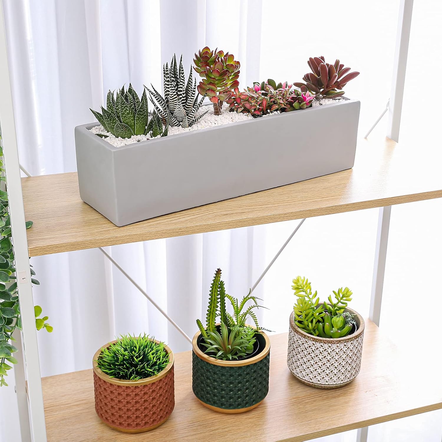 14.5-Inch Grey Rectangle Concrete Succulent Planter Windowsill Boxes