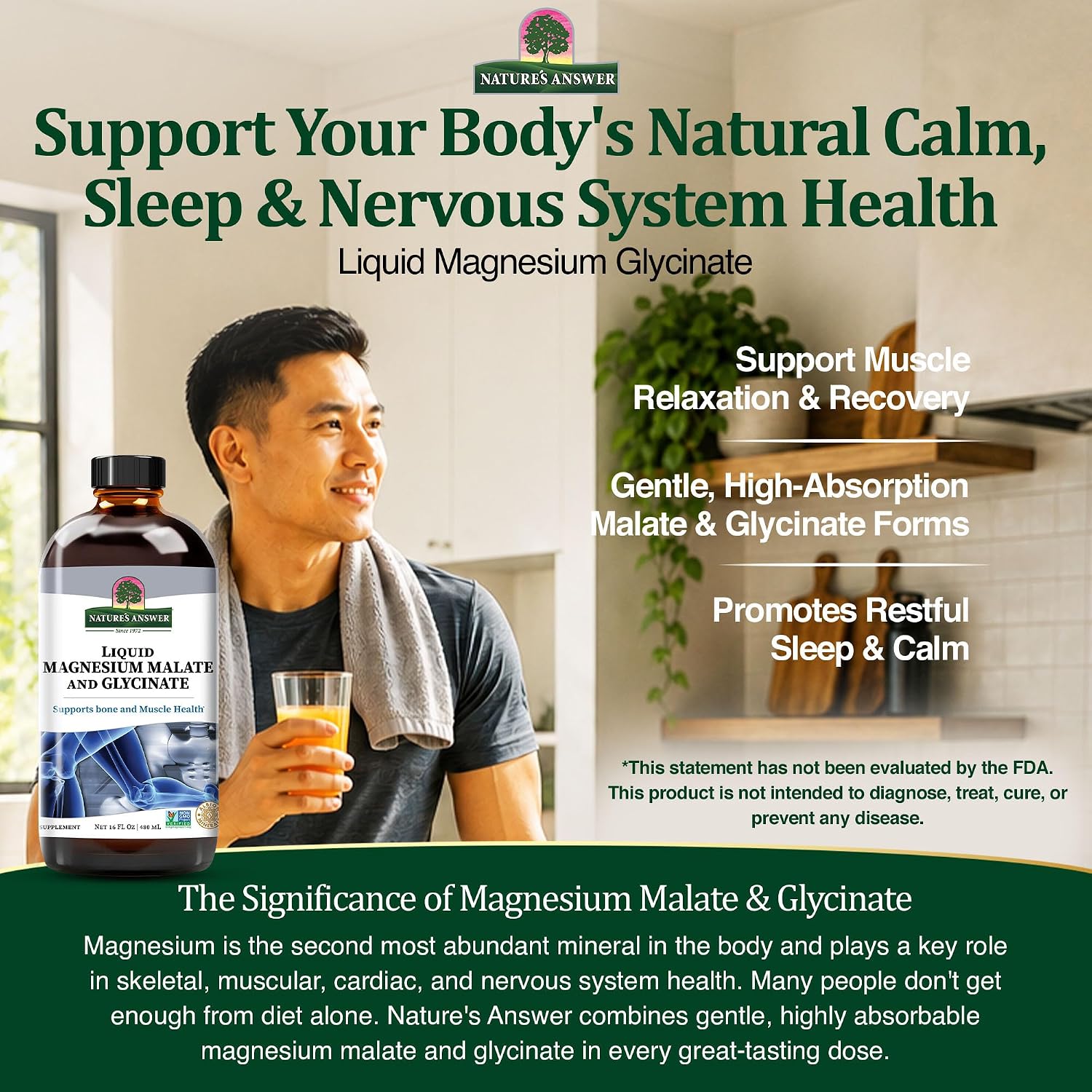 Natures Answer, Magnesium Glycinate Liquid, 16 Fl Oz | Supports Healthy Bone, Muscle and Cardiovascular Function, Gluten-Free, Vegan