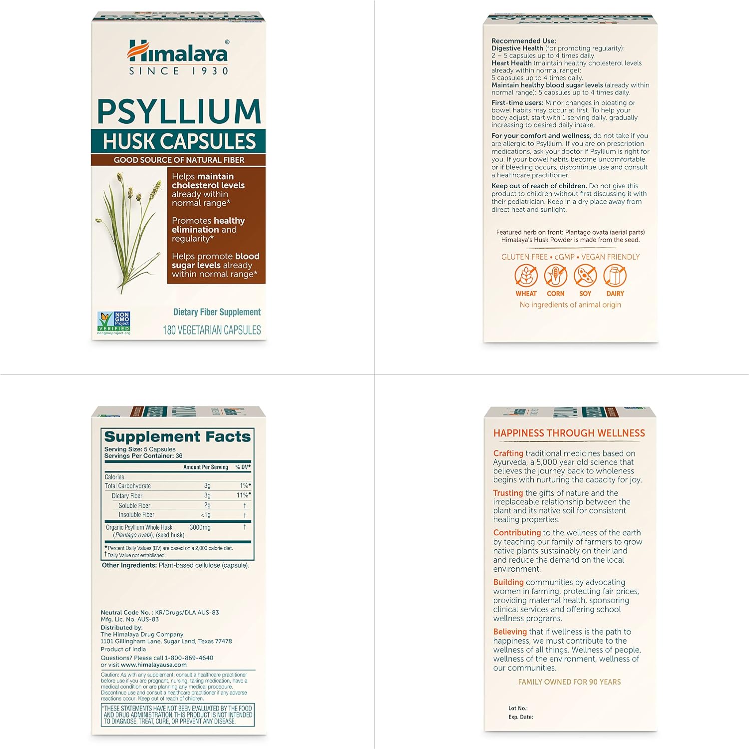 Himalaya USDA Organic Psyllium Whole Husk Powder, Natural Daily Fiber Supplement, Regularity, Appetite Management, Non-GMO, 56-Tablespoon Supply, Unflavored, 12 Oz