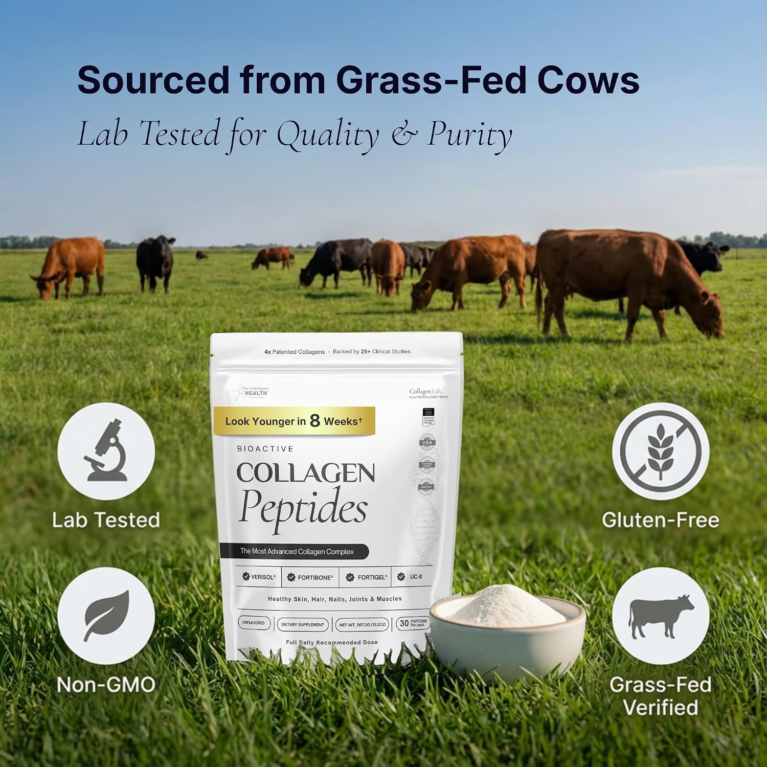 Collagen Peptides Powder, Hydrolyzed Collagen, Type I & III, 45 Servings | Grass Fed, Unflavored, Gluten Free, Keto/Paleo, Skin Support, Hair, Nail, Joints, 10g Servings, 15.9 Oz