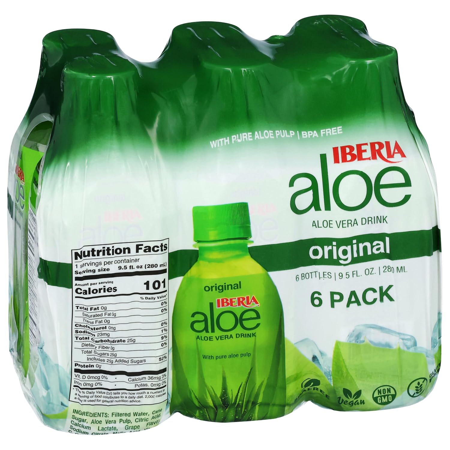 Iberia Aloe Vera Juice Drink With Aloe Pulp, Pineapple, 9.5 Fl Oz (Pack of 6)