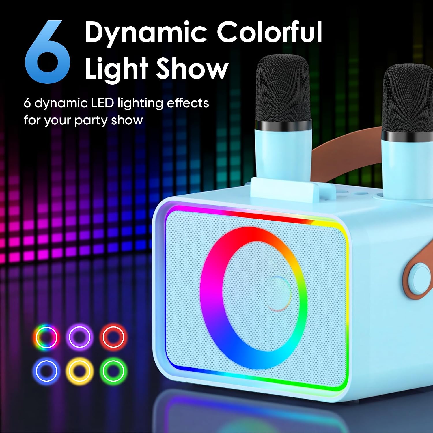 Karaoke Machine for Kids Adults,Portable Bluetooth Speaker with 2 Wireless Microphone with LED Lights, Karaoke Microphone with PA System Supports USB/TF/AUX,Gift for Party (Black)