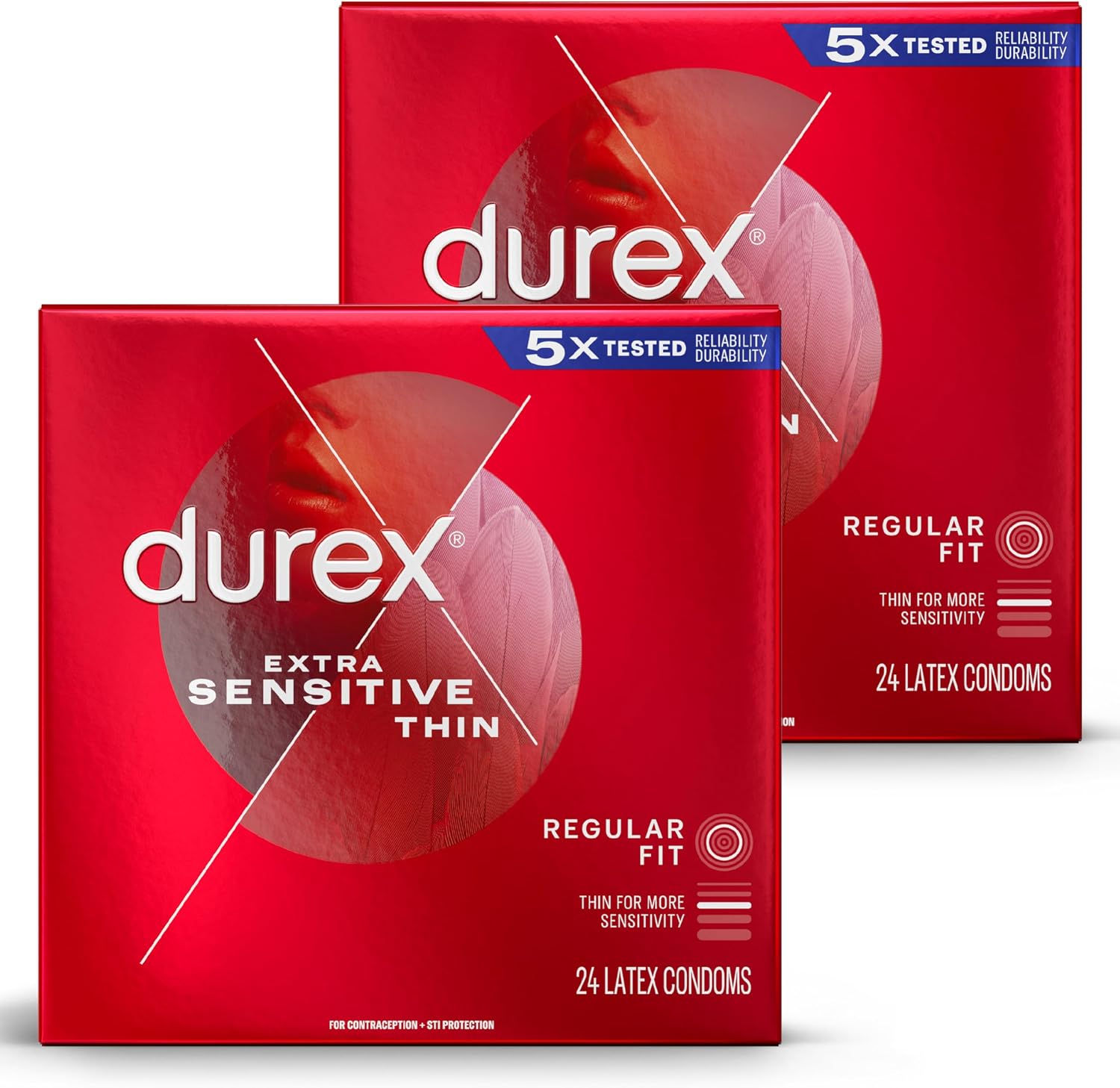 Durex Condoms, Extra Sensitive & Extra Lubricated Condoms, Ultra Fine, Natural Latex Condoms, (Packaging May Vary) , 24 Count (Pack of 2)