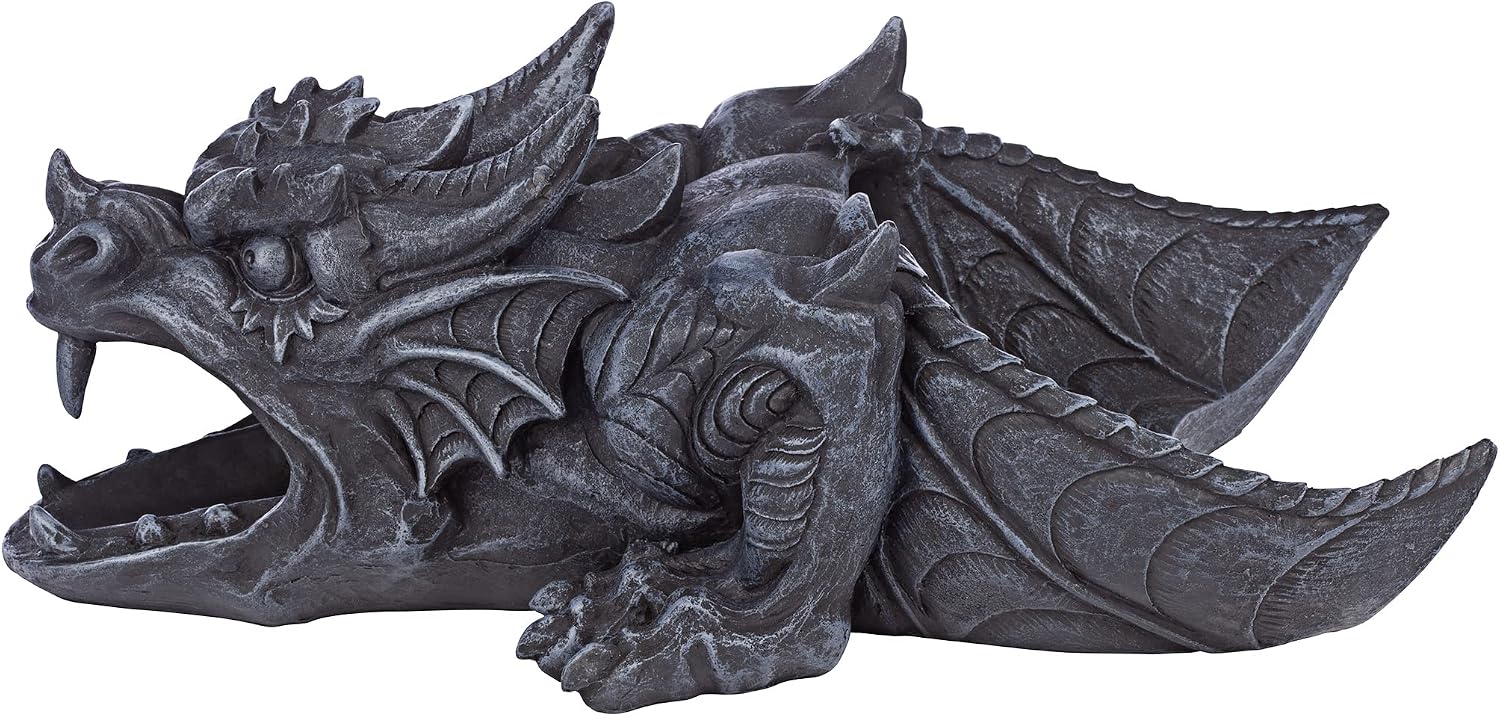Design Toscano Roland the Gothic Gargoyle Gutter Guardian Rain Downspout Extension Outdoor Statue, 10 Inch Long, Cast Stone Resin, Grey Stone Finish