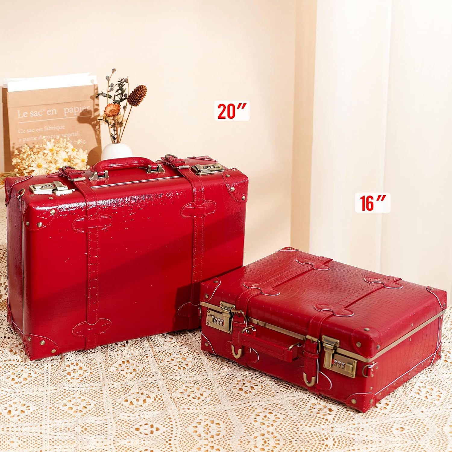 urecity Vintage and Cute Carry-on Overnight Case Non-wheeled Mini Leather Trunk Suitcase with Shoulder Strap