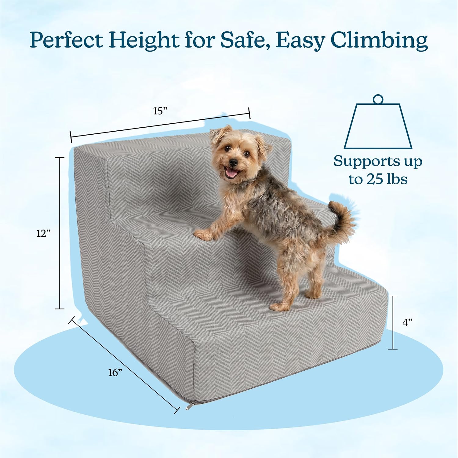 3-Step Pet Stairs - Nonslip Foam Dog and Cat Steps with Removable Zippered Microfiber Cover - 2-Tone Design for Home or Vehicle Use by PETMAKER (Tan) | 3-Step Pet Steps for High Bed and Couch - Pet Stairs with Nonslip Bottom, High-Density Foam, and Remov…