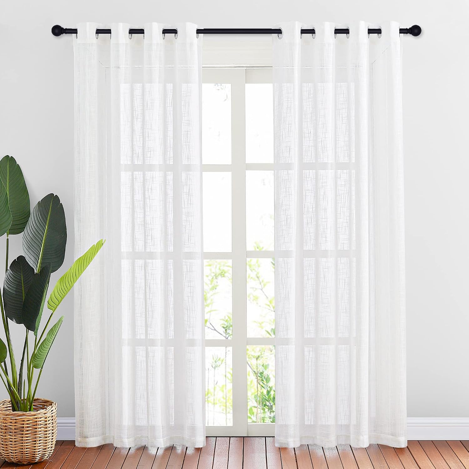 NICETOWN Linen Curtains White Semi Sheer 72 inch Long for Windows, Privacy with Light Filtering Grommet Top Window Treatments for Bedroom/Living Room