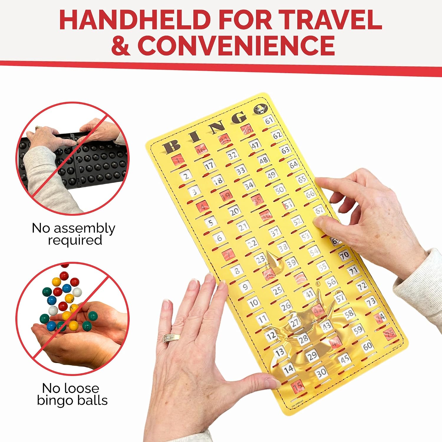 MR CHIPS Large 14.75" L x 6.75" W Jam-Proof Finger Tip Bingo Master Board Card with Large 3/4" Sliding Windows, Thick 5 Ply Cardboard, Gold Rush Style