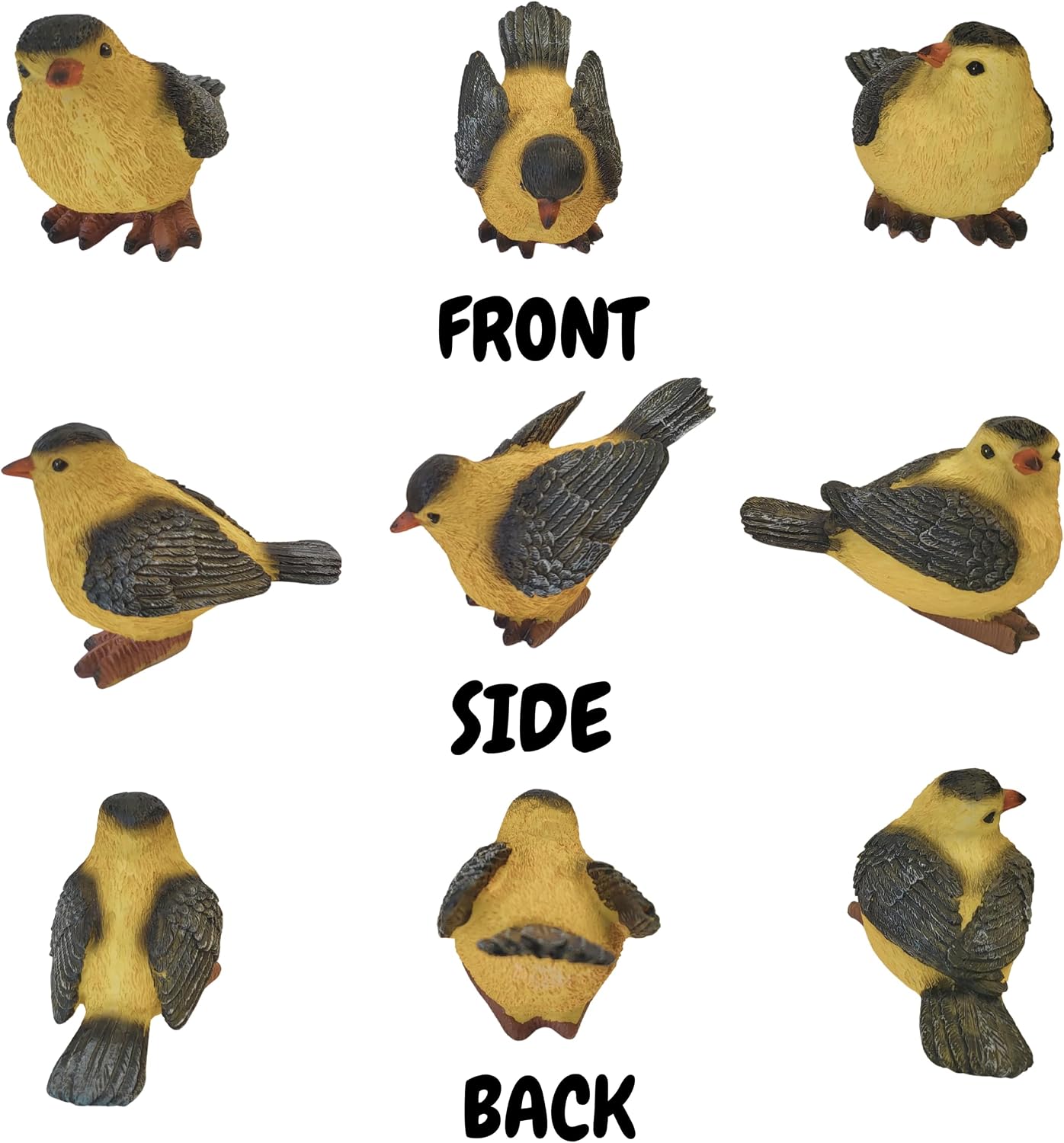 BANBERRY DESIGNS Goldfinch Bird Figurines Set of 3, Hand-Painted Polystone Birds in 3 Poses, Small Decorative Bird Statues for Home, Garden, Mantel, Shelf and Spring Decor, 3 Inch