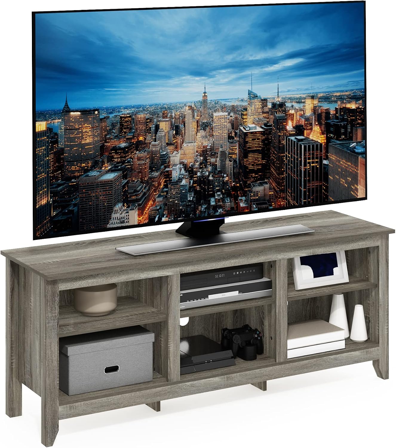 Furinno Fowler Multipurpose TV Stand Bookshelves, French Oak Grey