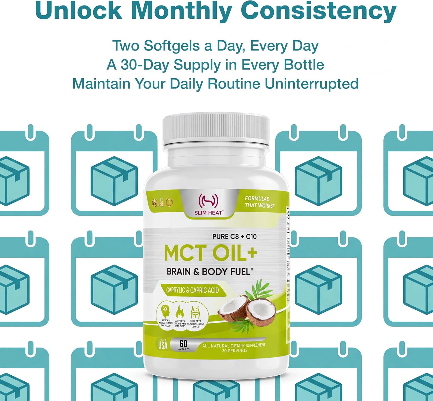 MCT Oil Capsules 2000mg - Pure C8 C10 Caprylic & Capric Acid Softgels, No Lauric Acid, Keto Coconut Fats Supplement for Energy Support