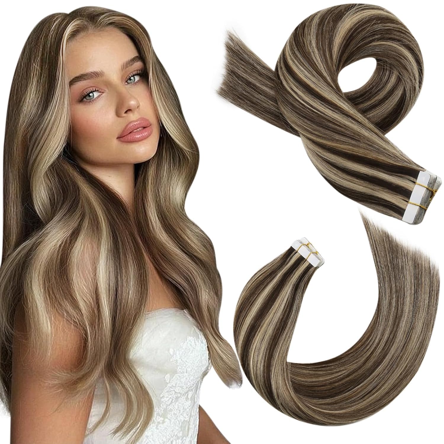 Moresoo Black Tape in Hair Extensions Human Hair, 18 Inch, 20Pcs, 50g