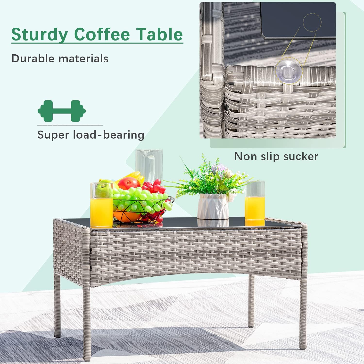 Greesum Patio Furniture 4 Pieces Conversation Sets,Brown and Beige