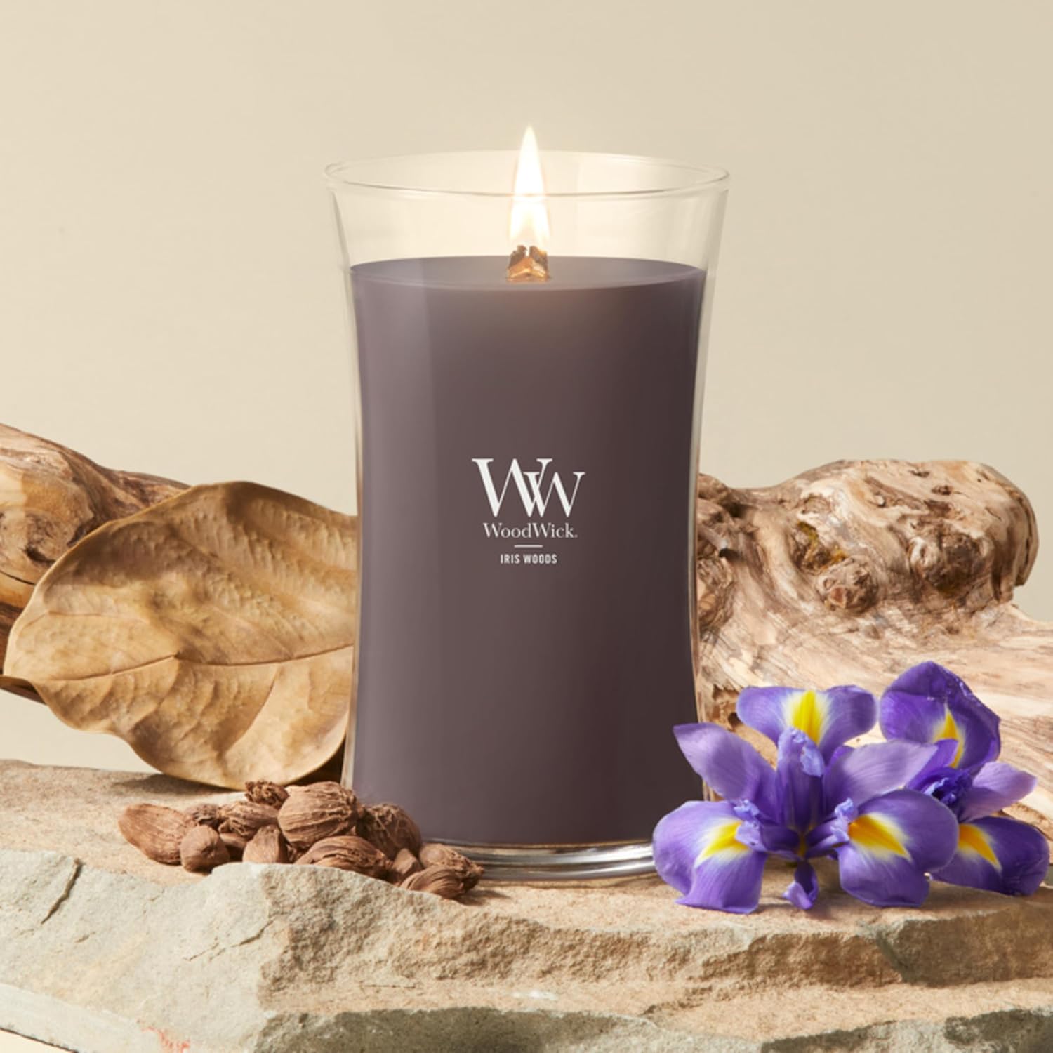 WoodWick Fireside Holiday Candle Gifts for Women and Men, 9.7 oz Medium Hourglass Candle with Crackling Wick